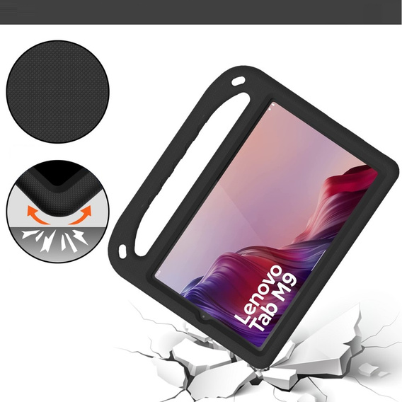 Detské puzdro pre Lenovo Tab M9, detské puzdro s rukoväťou, čierne