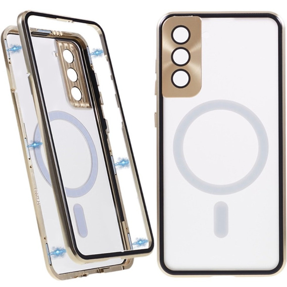 Magnetické puzdro Dual Glass MagSafe pre Samsung Galaxy S22, zlaté