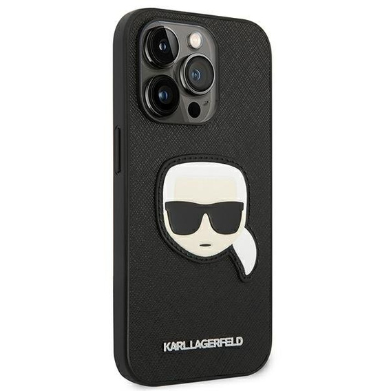 Karl Lagerfeld Obal na mobil pre iPhone 14 Pro Max, Saffiano Karl's Head Patch, čierne