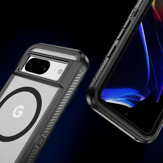 Puzdro s rámom pre Google Pixel 8, pre MagSafe, transparentné / čierne