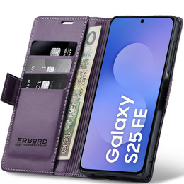 Puzdro pre Samsung Galaxy S25 FE, ERBORD Glossy Litchi, flipová peňaženka, fialové