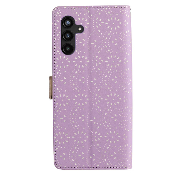 Klapkové puzdro pre Samsung Galaxy A14 4G/5G, Wallet Pocket Zipper Lace, fialové