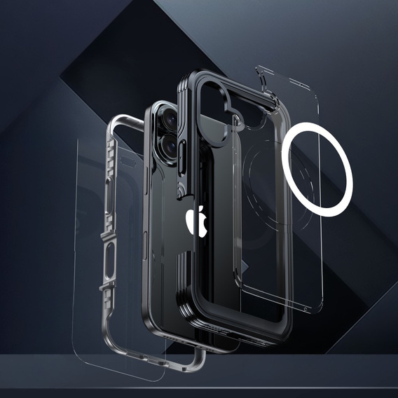 Puzdro pre iPhone 16, Shockproof, so sklom, pre MagSafe, čierne
