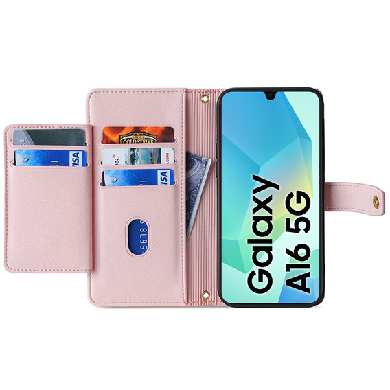 Klapkové puzdro pre Samsung Galaxy A16, Wallet Zipper Pocket, ružové