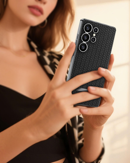 Puzdro pre Samsung Galaxy S25 Ultra, GKK Woven Leather, čierne