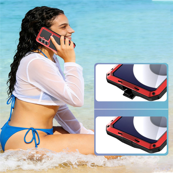 Puzdro s integrovaným sklom pre Samsung Galaxy S26 Plus, červené