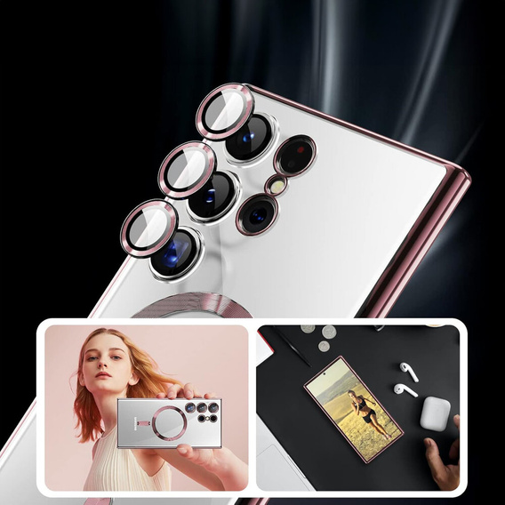 Puzdro pre Samsung Galaxy S24 Ultra, Electro MagSafe, ružové rose gold+ Plné lepidlo keramické sklo