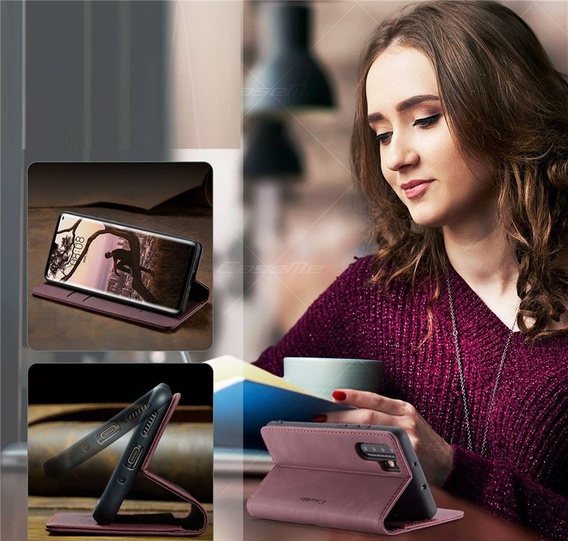 CASEME puzdro pre Huawei P30 Pro, Leather Wallet Case, bordové