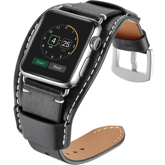Kožený remienok pre Apple Watch 1/2/3/4/5/6/7/8/SE/Ultra 42/44/45/49 mm, čierny
