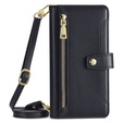 Klapkové puzdro pre iPhone 15, Wallet Zipper Pocket, čierne