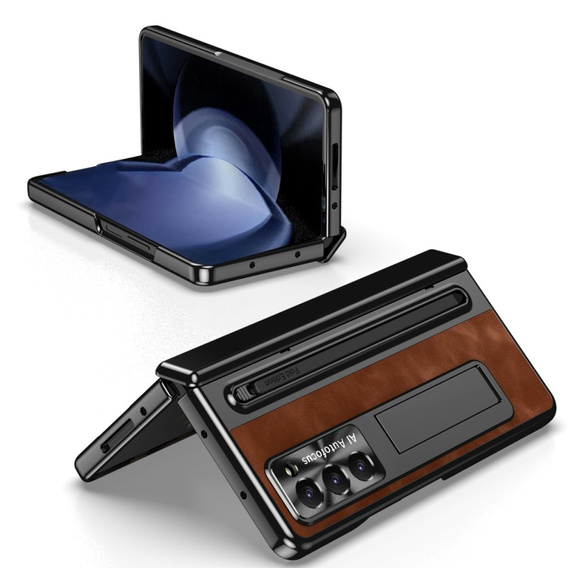 Puzdro s podstavcom Leather+PC s okienkom a stylusom pre Samsung Galaxy Z Fold6 5G