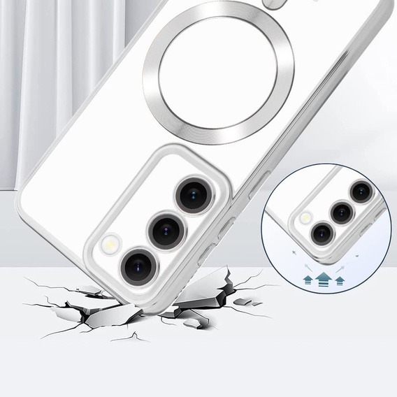 Puzdro pre Samsung Galaxy S23, Electro MagSafe, strieborné + sklo na displej