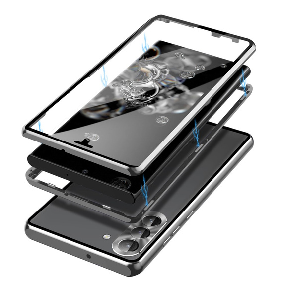 Puzdro pre Samsung Galaxy S23 Plus, Magnetic Dual Glass, strieborné