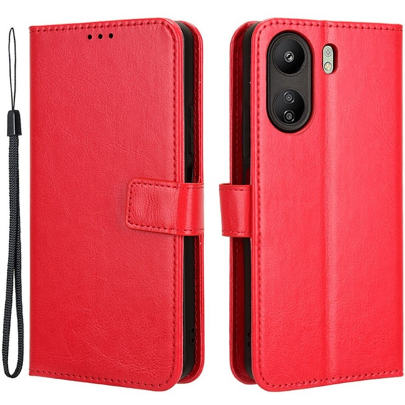 Klapkové puzdro pre Xiaomi Redmi 13C / Poco C65, Crazy Horse Wallet, červené