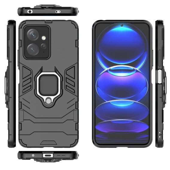 Obal na mobil pre Xiaomi Redmi Note 12 4G, Kickstand Ring, čierne