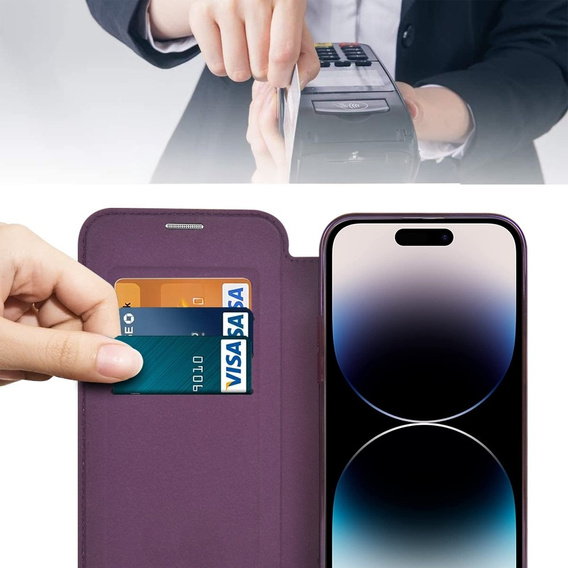 Klapkové puzdro pre iPhone 14 Pro Max, RFID Wallet MagSafe CamShield, fialové