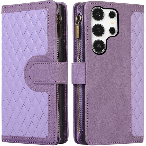 Klapkové puzdro pre Samsung Galaxy S24 Ultra, Wallet Zipper Pocket, s popruhom cez rameno, fialové