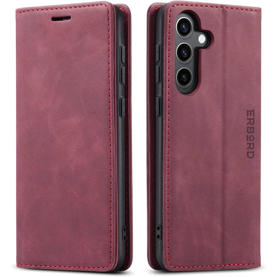 Puzdro pre Samsung Galaxy A55, ERBORD Vintage, červené + sklo na displej