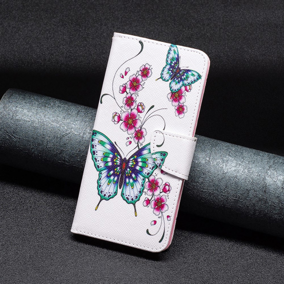 Klapkové puzdro pre Xiaomi 13 Lite, Wallet, butterfly & flowers, biele