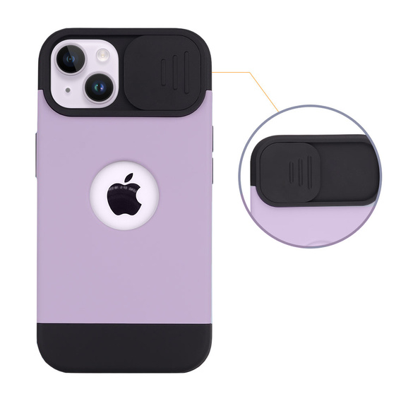 Puzdro ERBORD MagSafe Cam Slider, fialové + sklo na displej pre iPhone 13 / iPhone 14