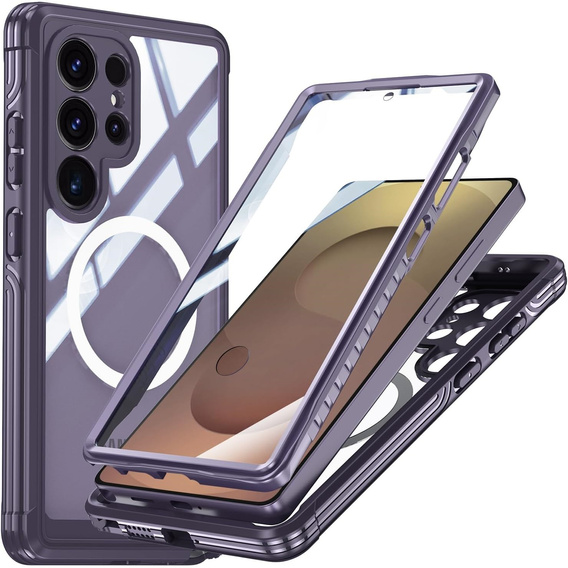 Puzdro pre Samsung Galaxy S25 Ultra, Shockproof, so sklom, pre MagSafe, fialové