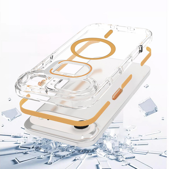 Puzdro pre iPhone Air, pre MagSafe, so stojanom, priehľadné so zlatými vložkami