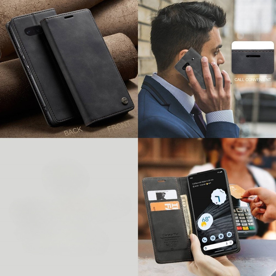 CASEME puzdro pre Google Pixel 7, Leather Wallet Case, čierne