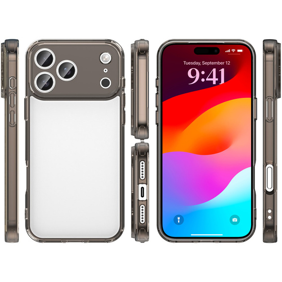 Silikónové puzdro pre iPhone 17 Pro Max, s tvrdou zadnou stranou, tónované do čierna