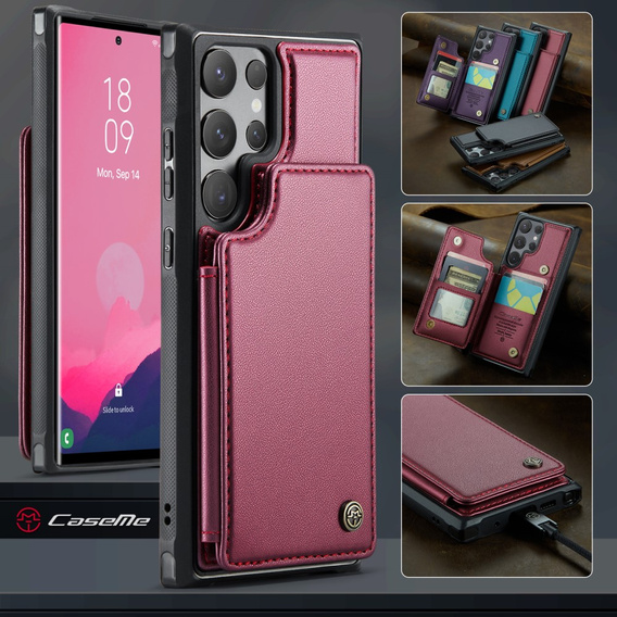 CASEME flipové puzdro pre Samsung Galaxy S25 Ultra, Litchi Wallet, červené