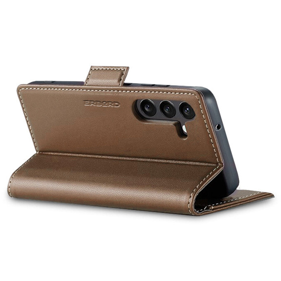 Puzdro pre Samsung Galaxy A55, ERBORD Glossy Litchi, flipová peňaženka, hnedé