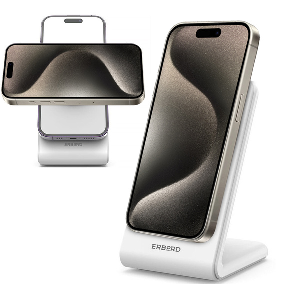 Bezdrôtová indukčná nabíjačka ERBORD, 15 W, biela
