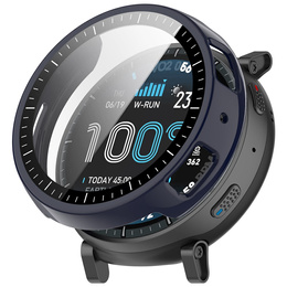 2 v 1 puzdro + tvrdené sklo pre Amazfit Active Max, tmavomodrá farba