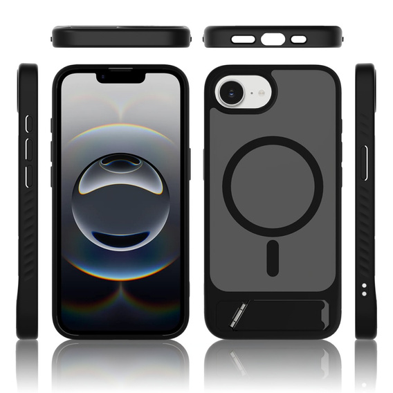 Puzdro pre iPhone 16E, Kickstand Matt Case, pre MagSafe, čierne