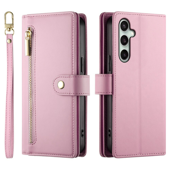 Klapkové puzdro pre Samsung Galaxy S24 FE, Wallet Zipper Pocket, ružové