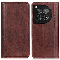 Obal na mobil pre OnePlus 12 5G, Wallet Litchi Leather, hnedé