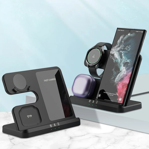 Bezdrôtová indukčná nabíjačka 3 v 1 QI rýchla pre Samsung S25 S24 S23 Galaxy Watch Buds stanica čierna