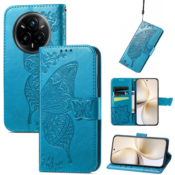 Klapkové puzdro pre Realme 14 Pro 5G, Butterfly, modré