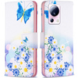 Klapkové puzdro pre Xiaomi 13 Lite, Wallet, butterfly and flowers, biele