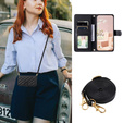 Puzdro s chlopňou pre iPhone 16 Pro Max, Rhombus Crossbody Leather, čierne
