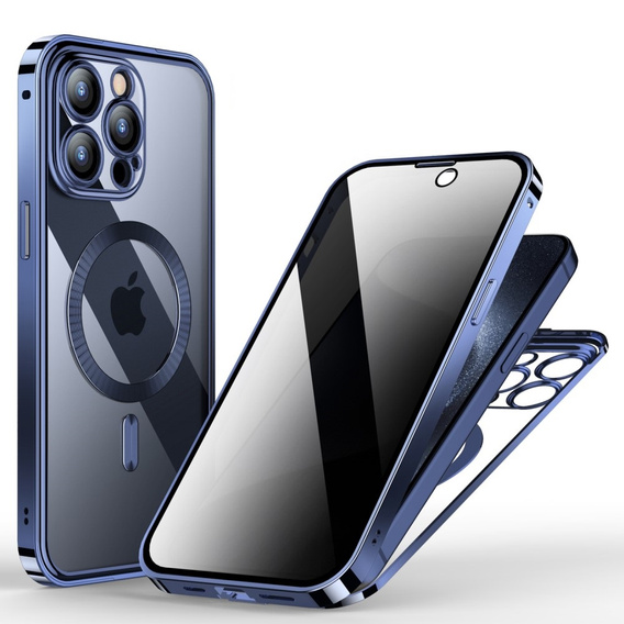 Puzdro pre iPhone 15 Pro Max, Privacy Dual Glass, pre MagSafe, modré