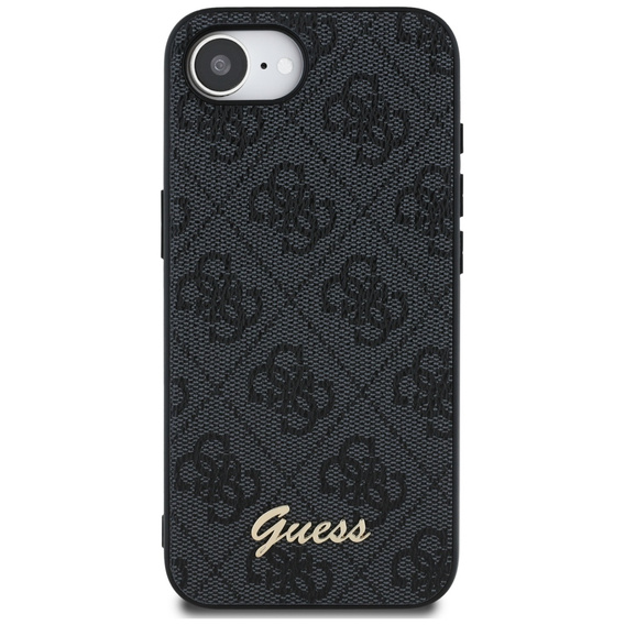 GUESS Obal na mobil pre iPhone 16E, 4G Metal Gold Logo, čierne