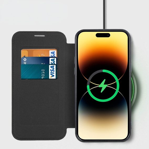 Klapkové puzdro pre iPhone 14 Pro, RFID Wallet MagSafe CamShield, čierne