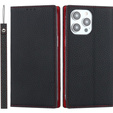 Klapkové puzdro pre iPhone 15 Pro Max, Litchi Skin Grain, čierne