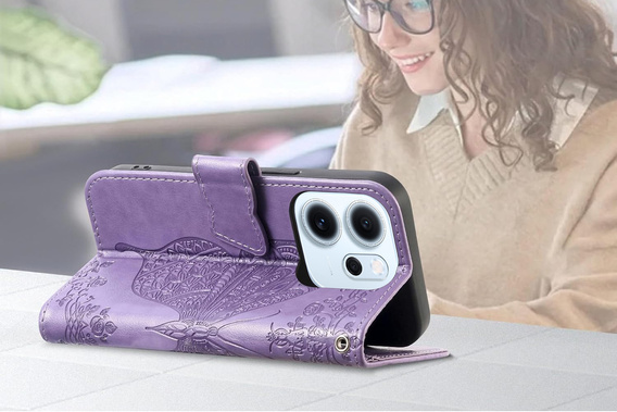 Klapkové puzdro pre Oppo Reno 14F, peňaženka, Butterfly, fialové