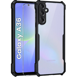 Puzdro pre Samsung Galaxy A36, AntiDrop Hybrid, čierne + tvrdené sklo 9H