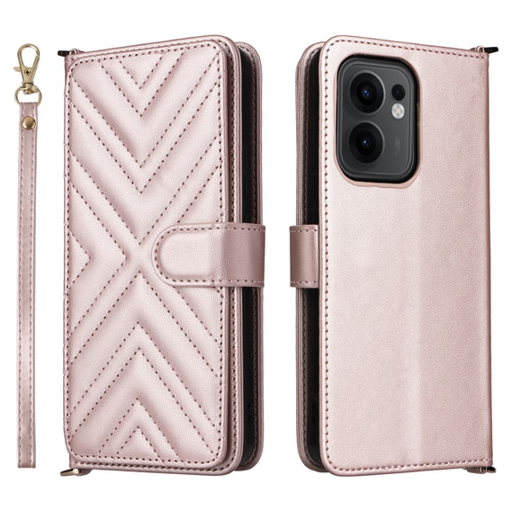 Puzdro s chlopňou pre Oppo Reno 13F 5G, Crossbody Leather Wallet, ružové