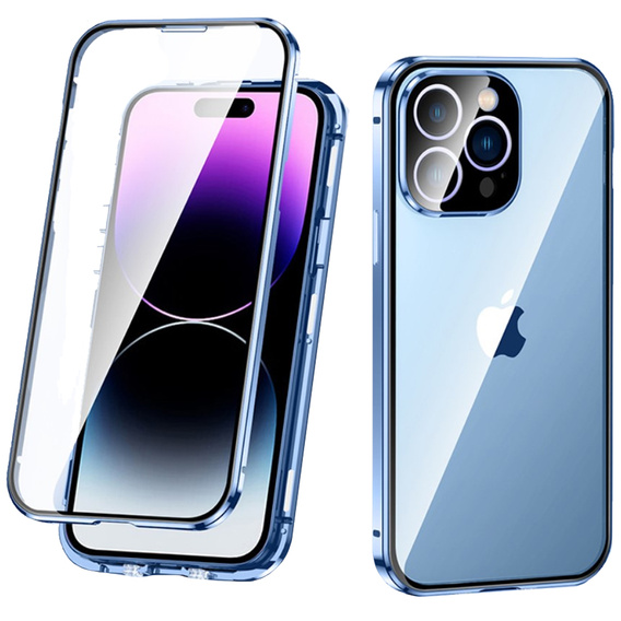 Puzdro pre iPhone 14 Pro, Magnetic Dual Glass, modré