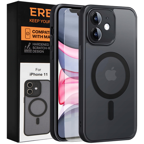 Puzdro pre iPhone 11, pre MagSafe, ERBORD Matt Case, čierny + sklo na displej