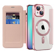 Klapkové puzdro pre iPhone 15, RFID Wallet MagSafe CamShield, ružové