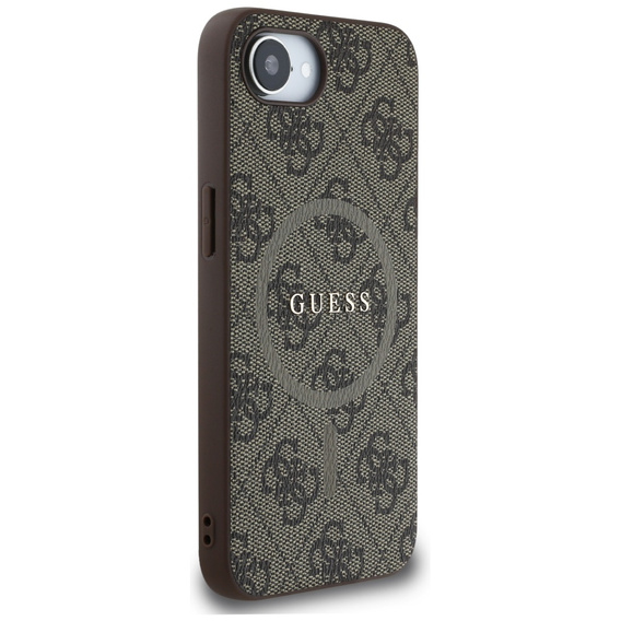 GUESS Obal na mobil pre iPhone 16E, 4G Ring Classic Logo, hnedé